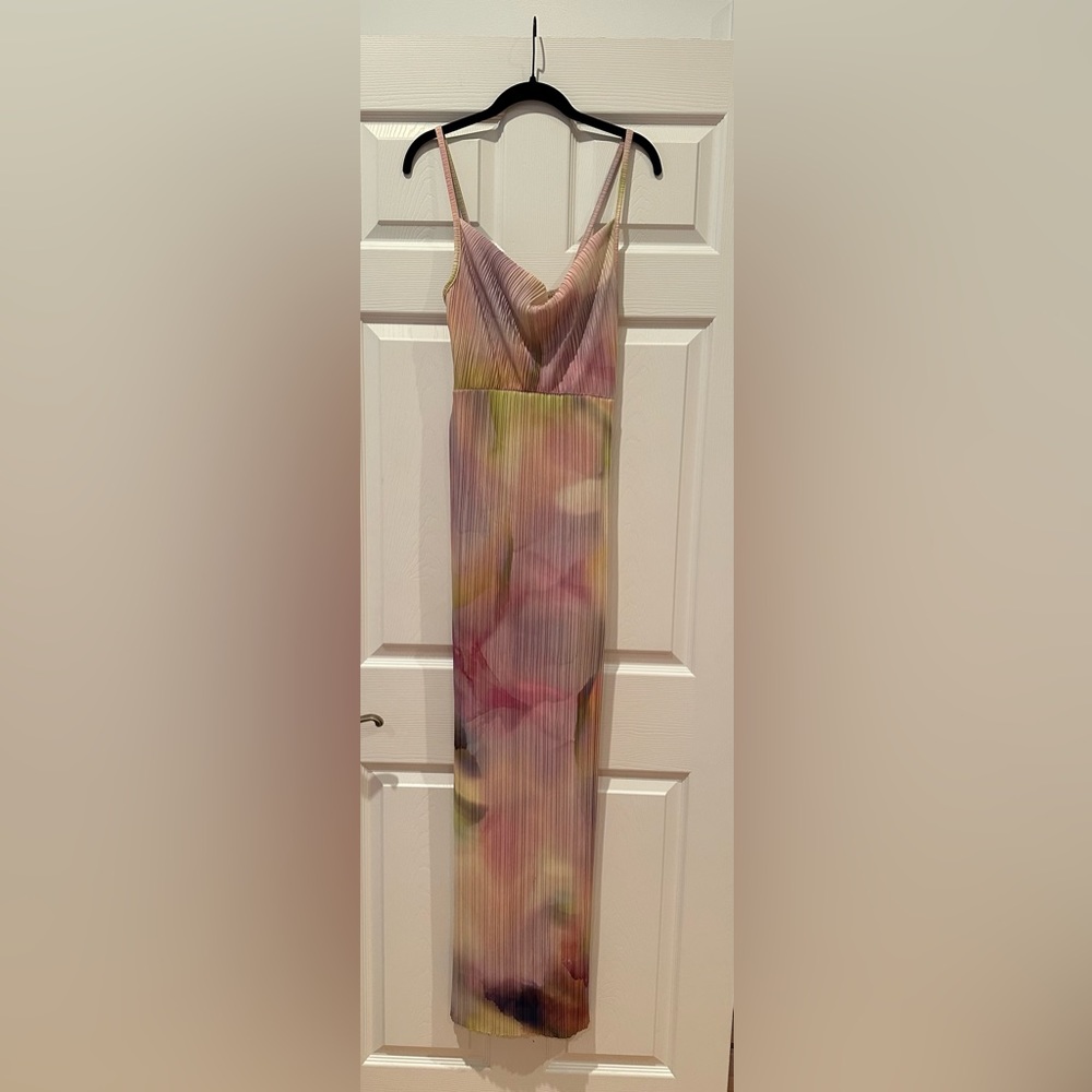 Maternity Purple watercolor Plisse midaxi dress
